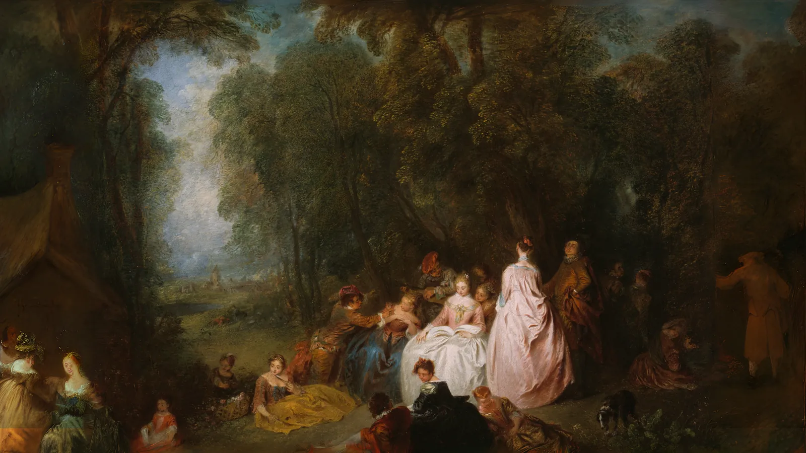 Fête champêtre (Ländliches Fest) von Jean Antoine Watteau, erweitert auf 16:9