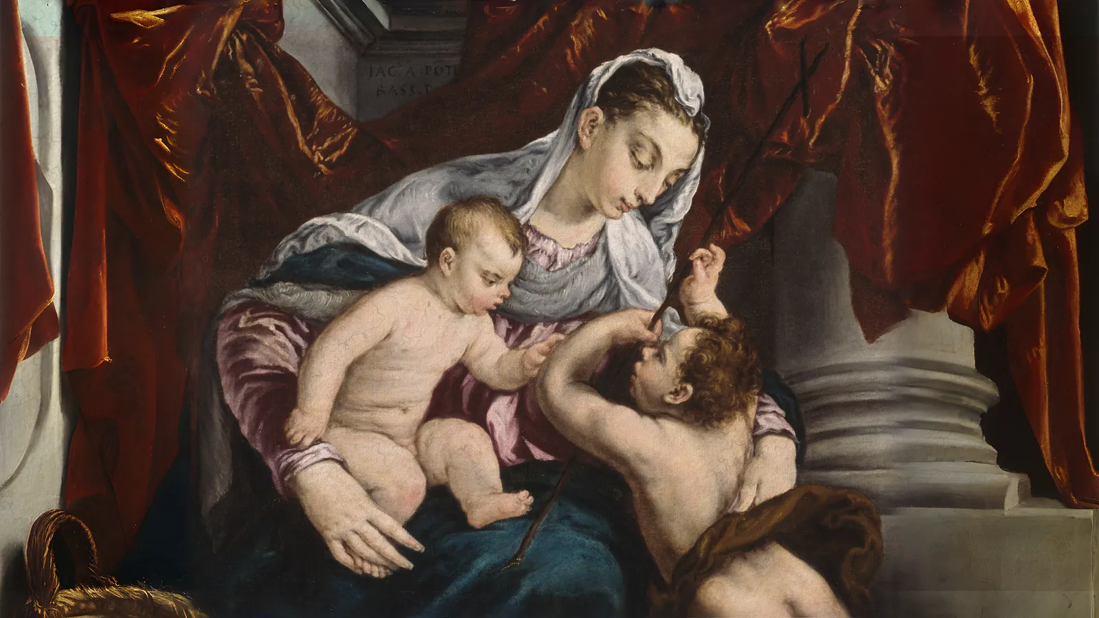 Madonna col Bambino e il giovane San Giovanni Battista di Jacopo Bassano, esteso in 16:9