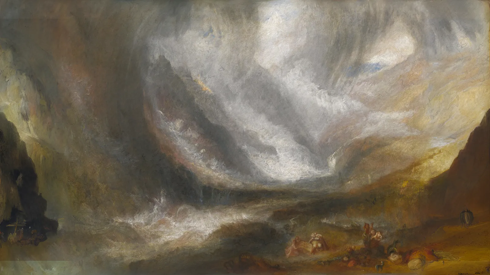 Aostatal: Schneesturm, Lawine und Gewitter von Joseph Mallord William Turner, erweitert auf 16:9