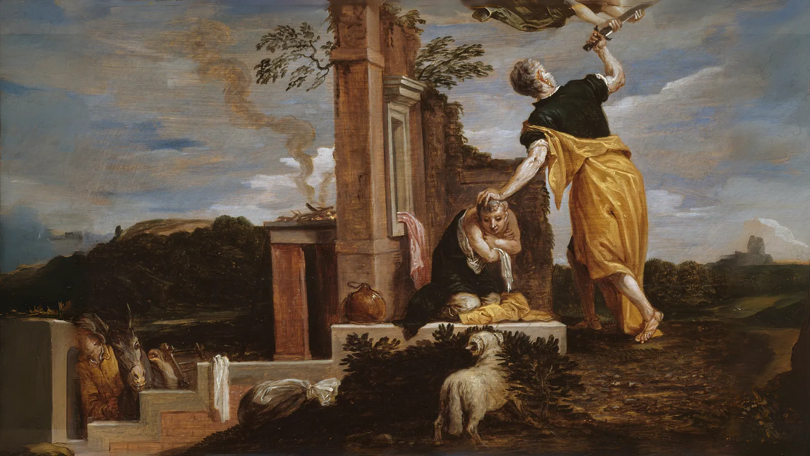 Il sacrificio di Isacco da parte di Abramo di David Teniers il Giovane, esteso in 16:9