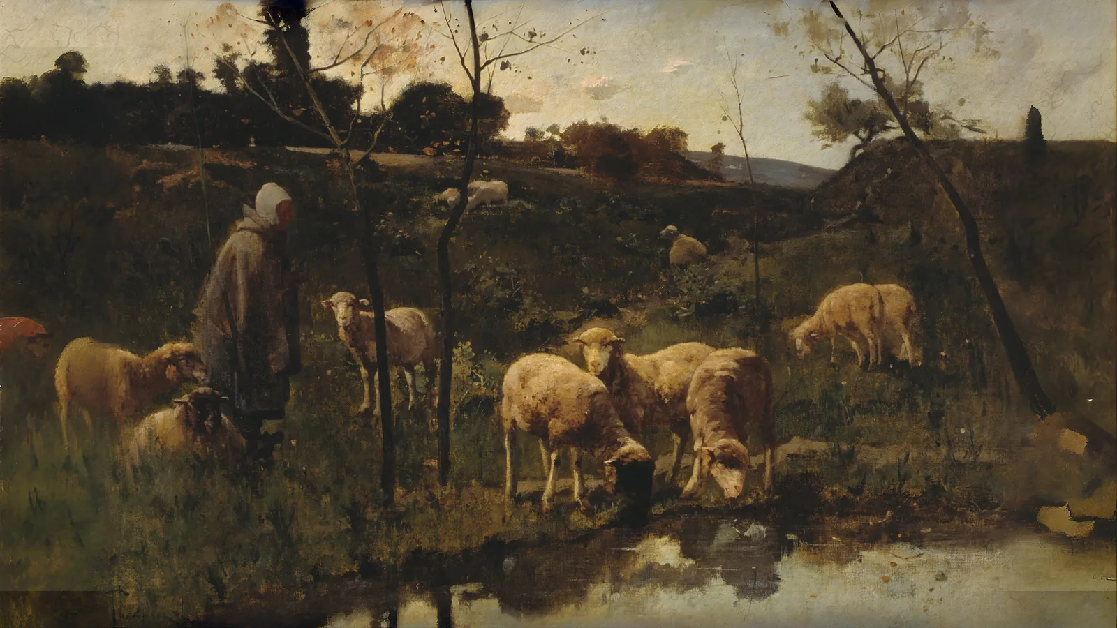 Landscape with Sheep, Picardy by Harry Thompson, extended to 16:9