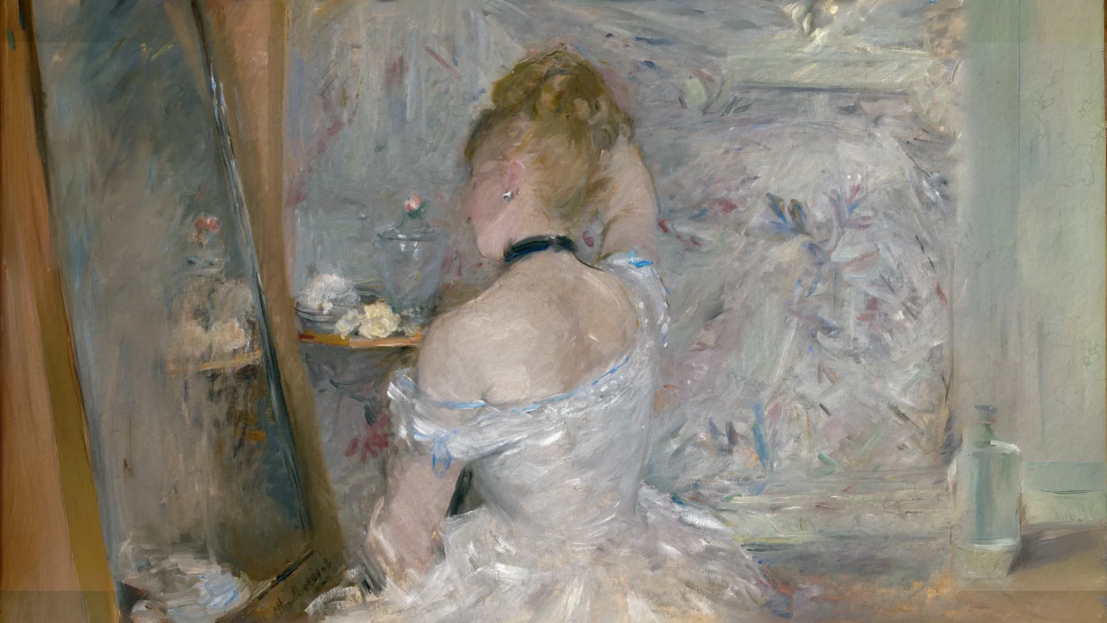 Femme à sa toilette par Berthe Morisot, étendu au 16:9