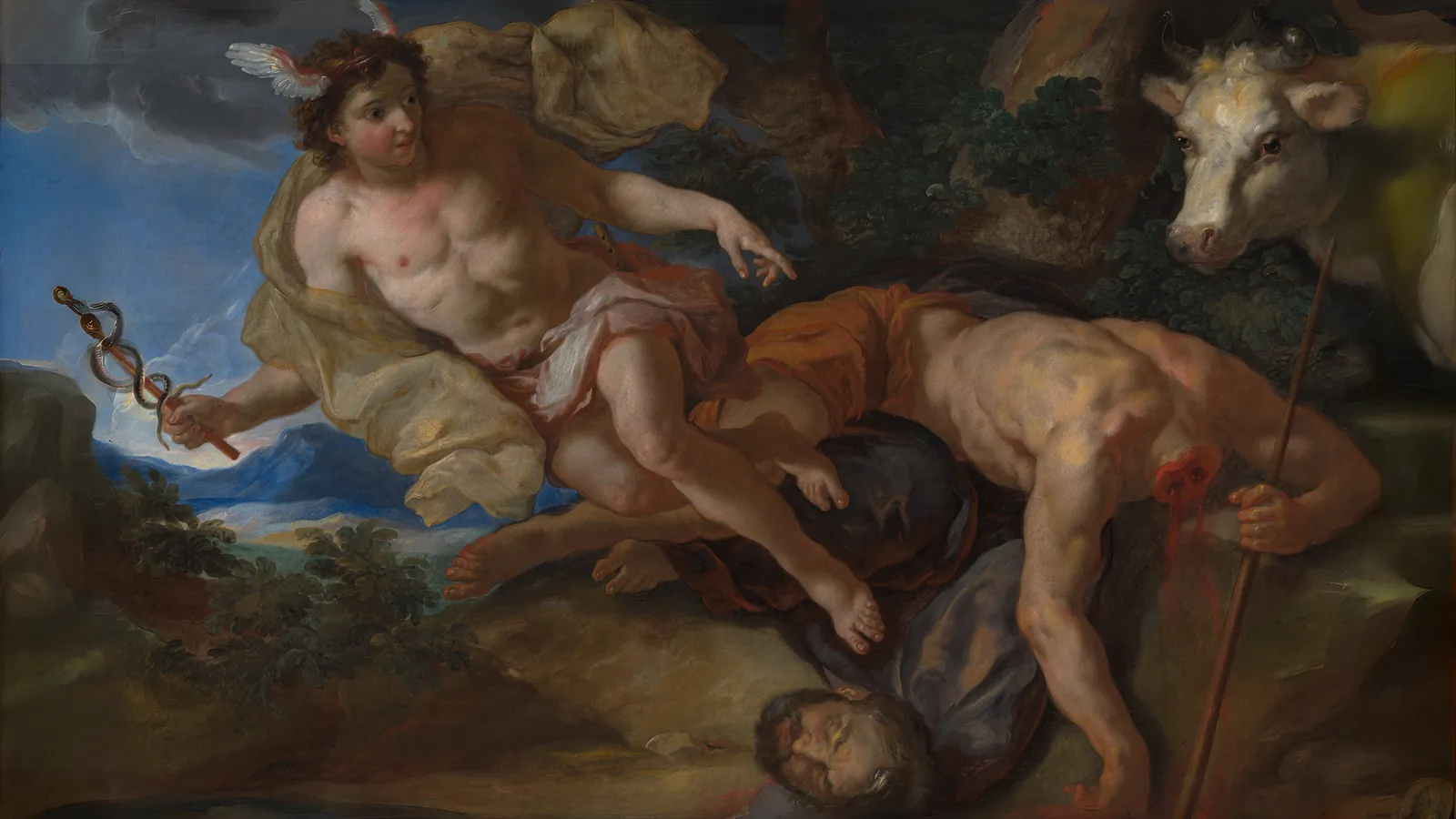 Mercúrio Resgata a Io Disfarçada após Decapitar Argos por Johann Michael Rottmayr, estendido para 16:9