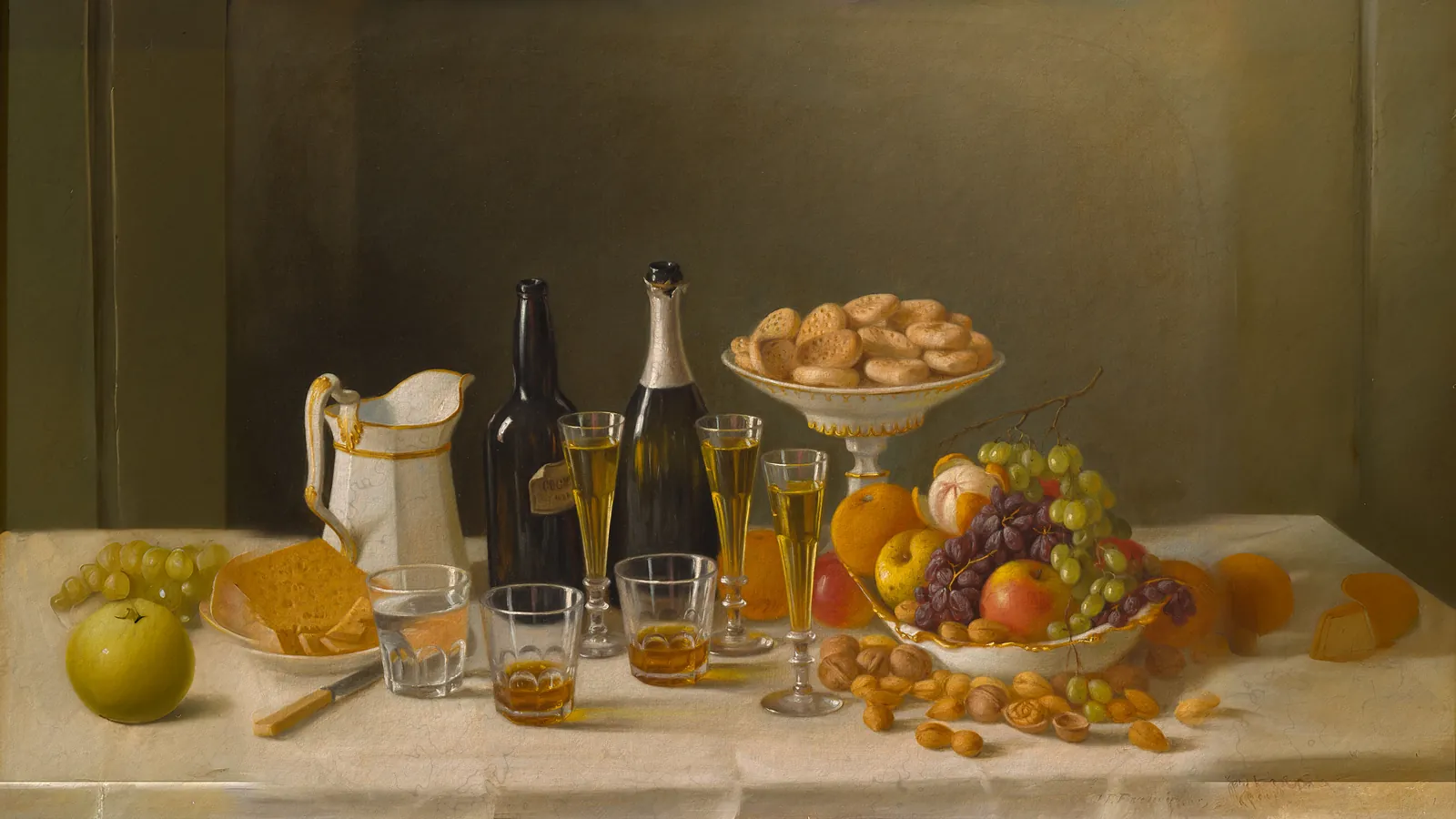 Wine, Cheese, and Fruit by John F. Francis, extended to 16:9