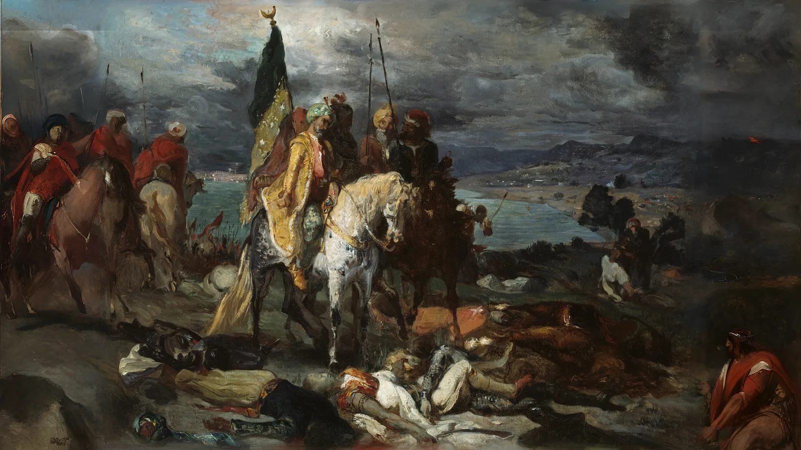 Saraceni e crociati in stile di Théodore Chassériau, esteso a 16:9