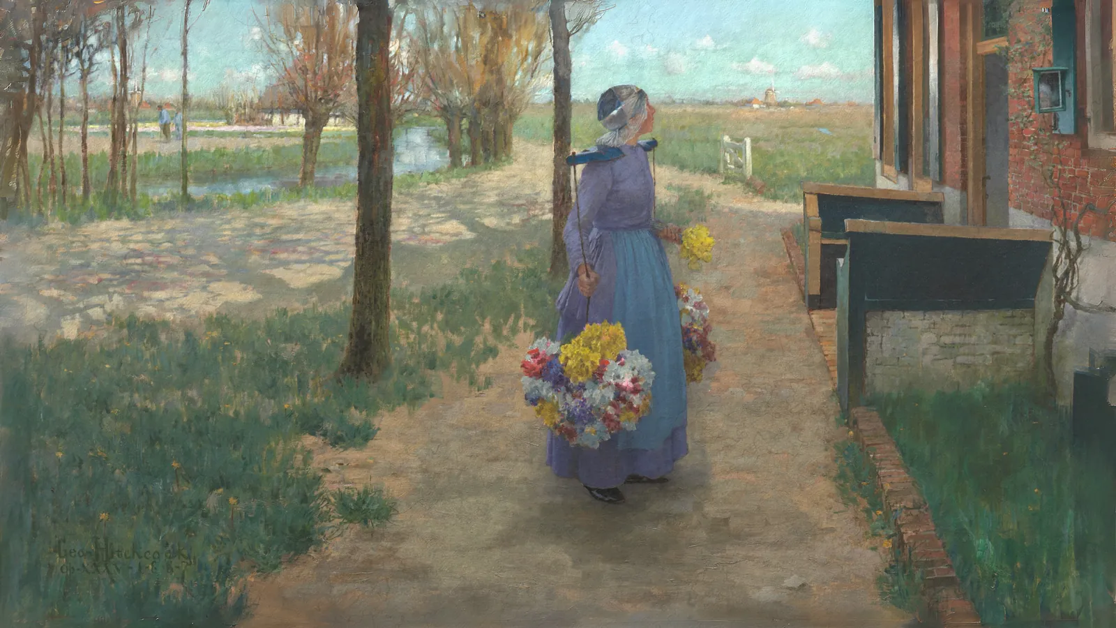 Flower Girl in Holland by George Hitchcock, extended to 16:9
