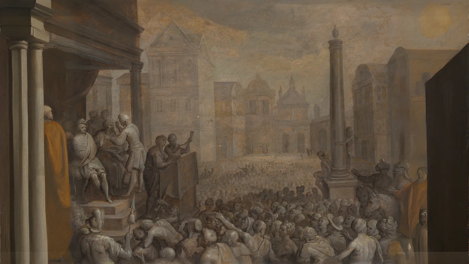 Das Urteil des Zaleukos von Otto van Veen, erweitert auf 16:9