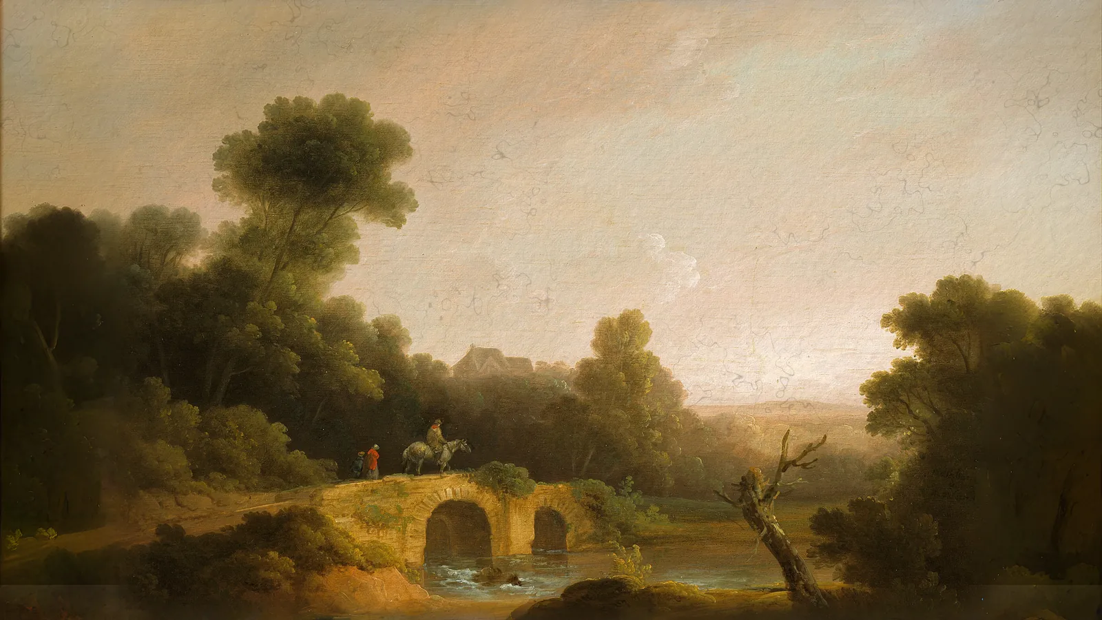 Paesaggio con figure che attraversano un ponte di John Rathbone, esteso in 16:9