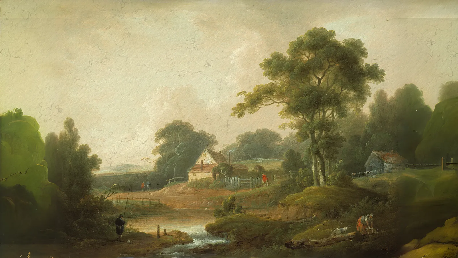 Landscape with Fisherman and Washerwoman by John Rathbone, extended to 16:9