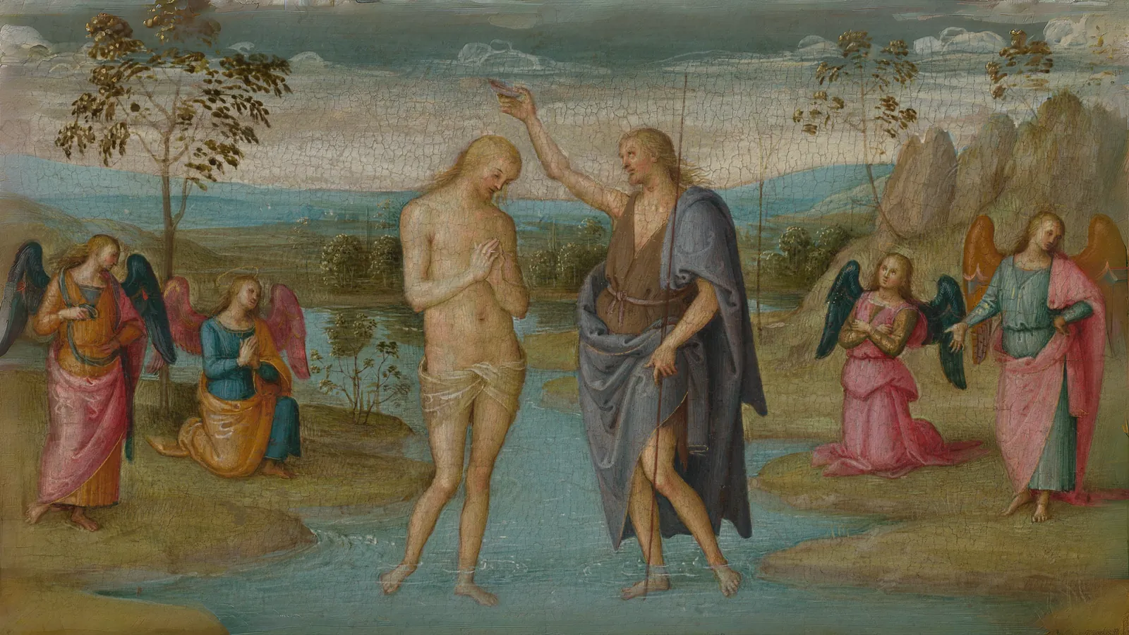 The Baptism of Christ by Perugino, extended to 16:9