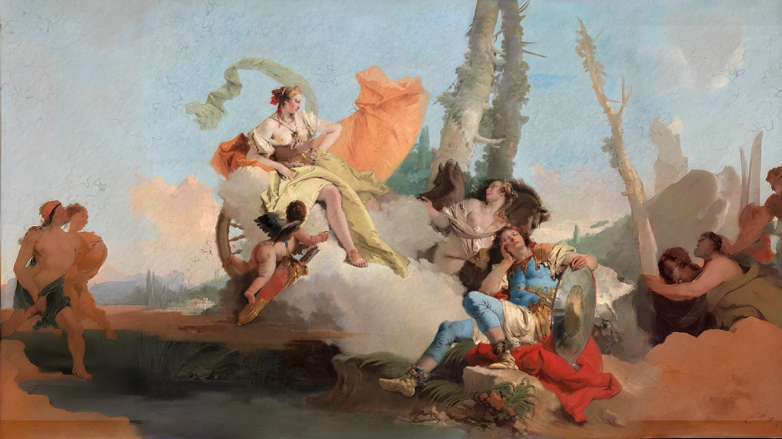 Armida Encounters the Sleeping Rinaldo by Giovanni Battista Tiepolo, extended to 16:9