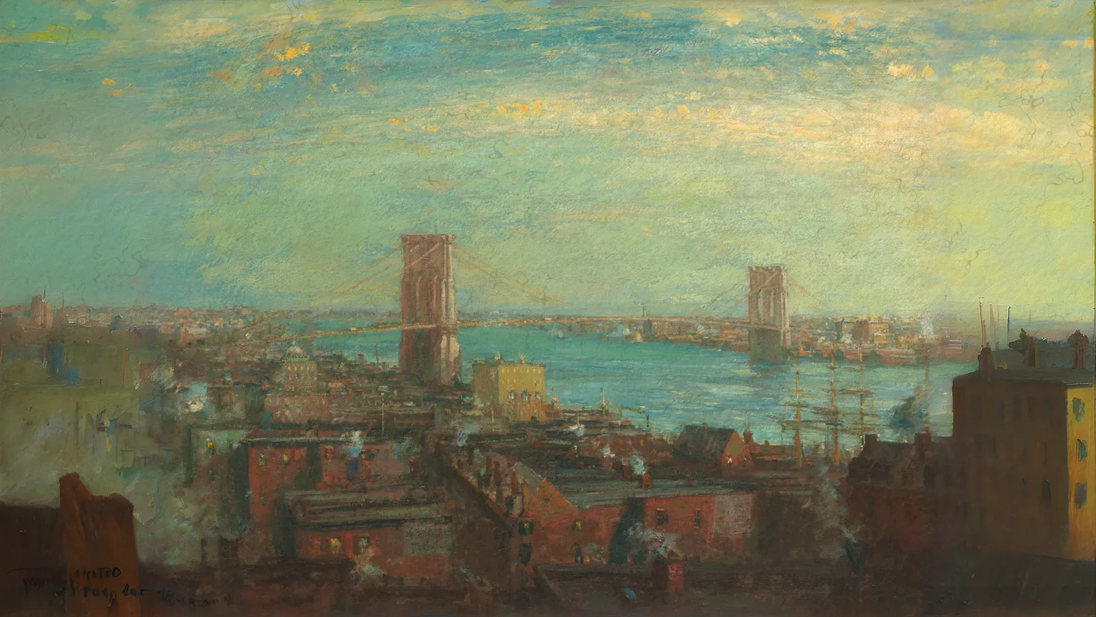 Brooklyn Bridge von Henry Ward Ranger, erweitert auf 16:9