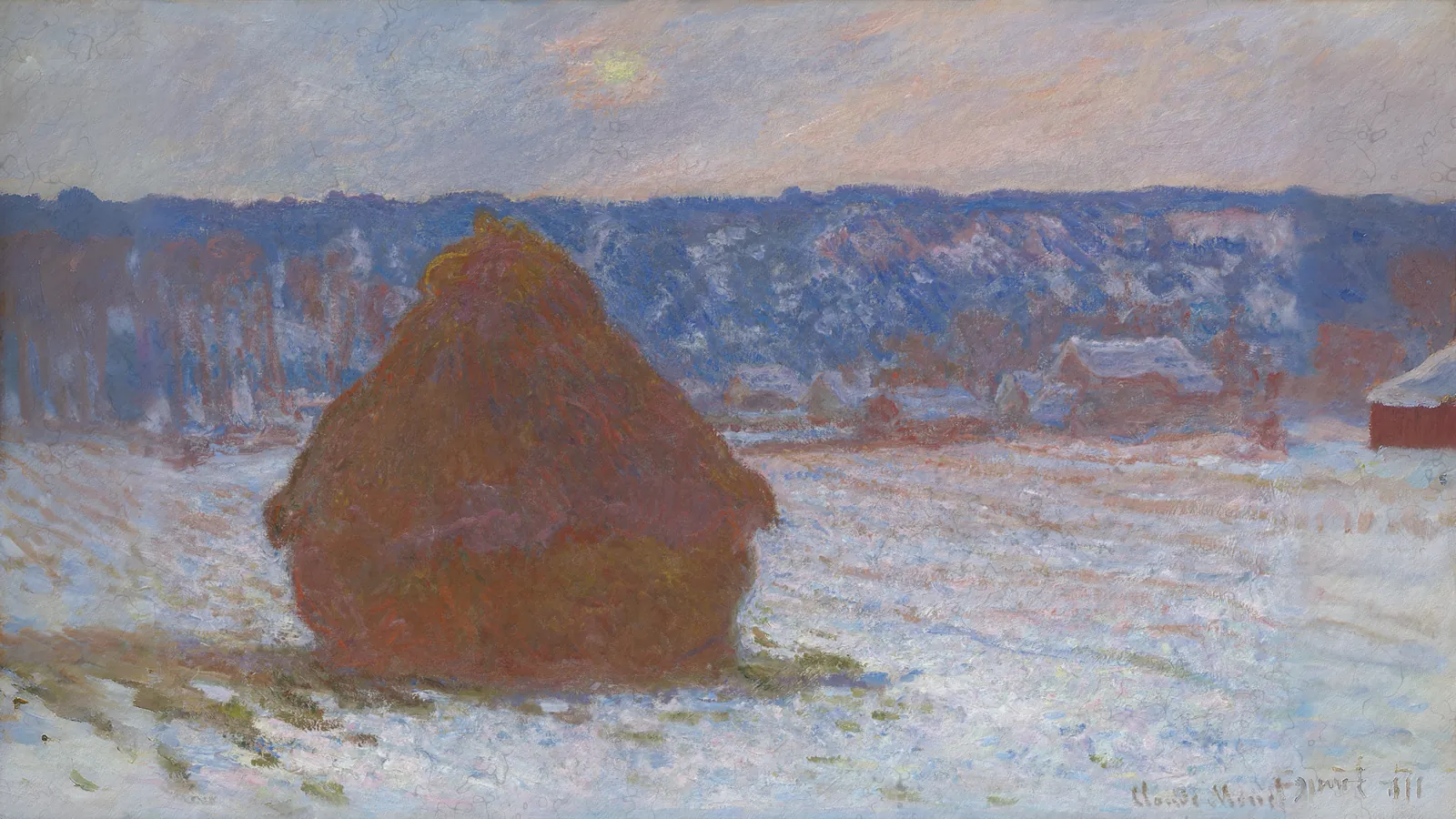 Covone (Effetto neve, giornata coperta) di Claude Monet, esteso in 16:9