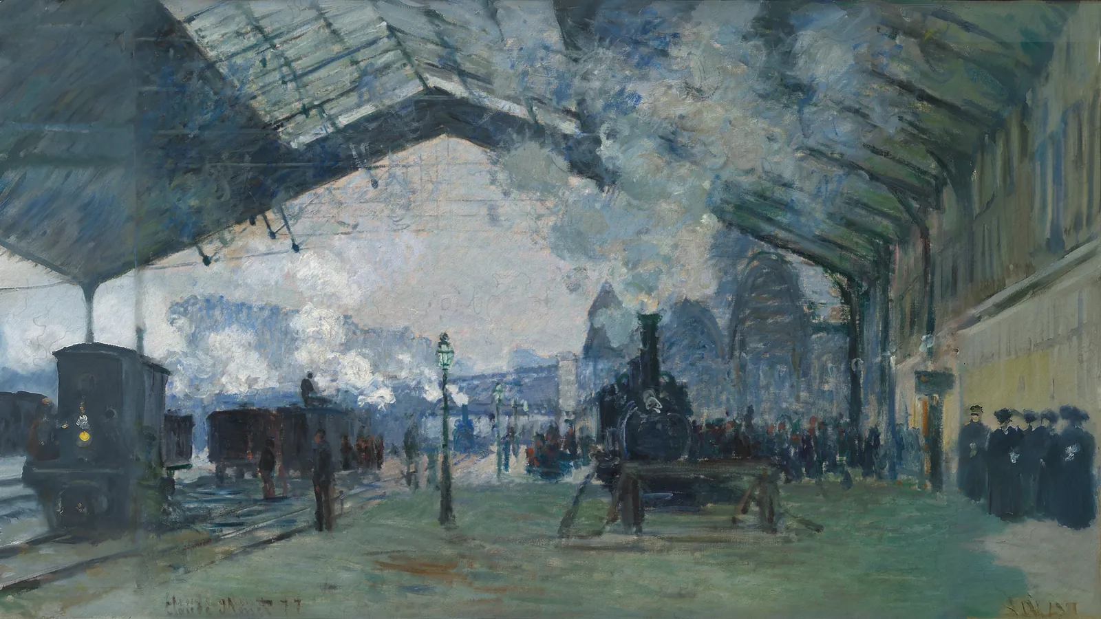 Arrival of the Normandy Train, Gare Saint-Lazare by Claude Monet, extended to 16:9