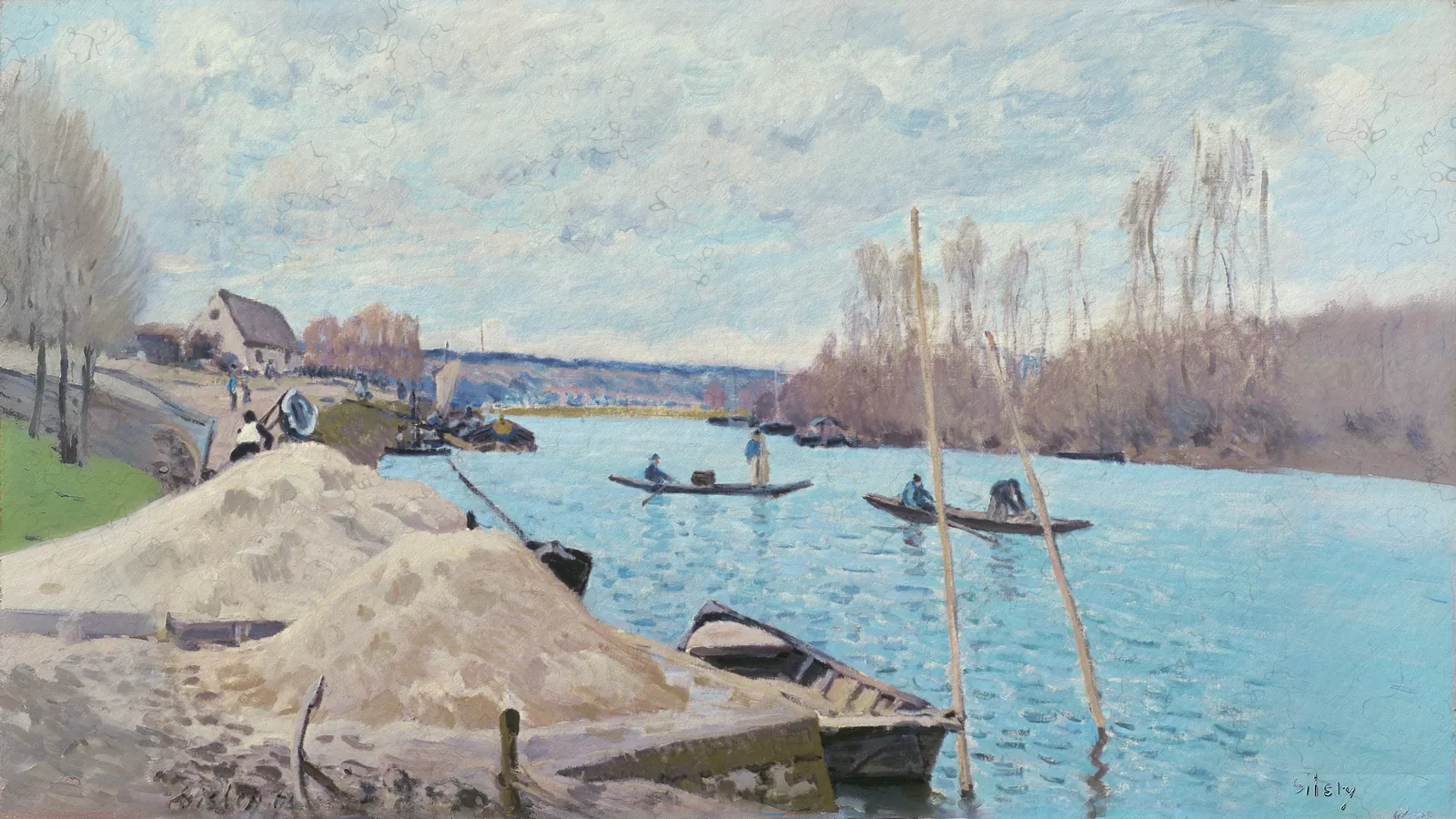 The Seine at Port-Marly, Piles of Sand by Alfred Sisley, extended to 16:9