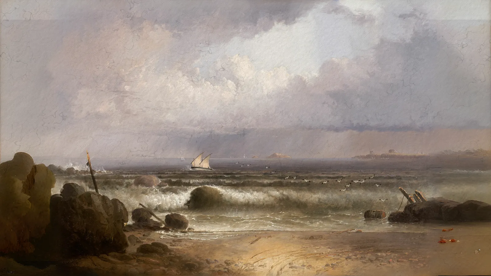 Coming Squall (Nahant Beach with a Summer Shower) by Thomas Doughty, extended to 16:9