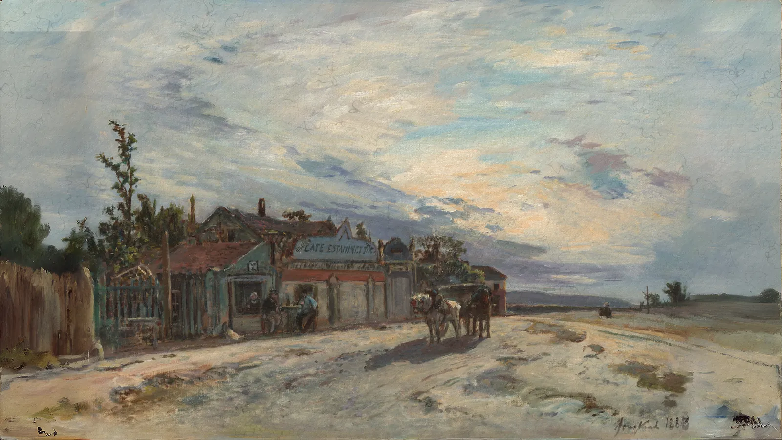 Una taberna en la carretera por Johan Barthold Jongkind, extendido a 16:9