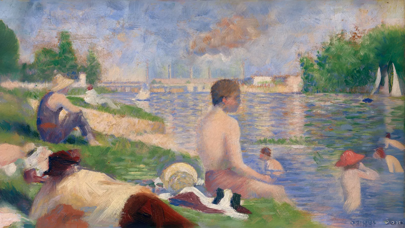 Final Study for "Bathers at Asnières" by Georges Seurat, extended to 16:9