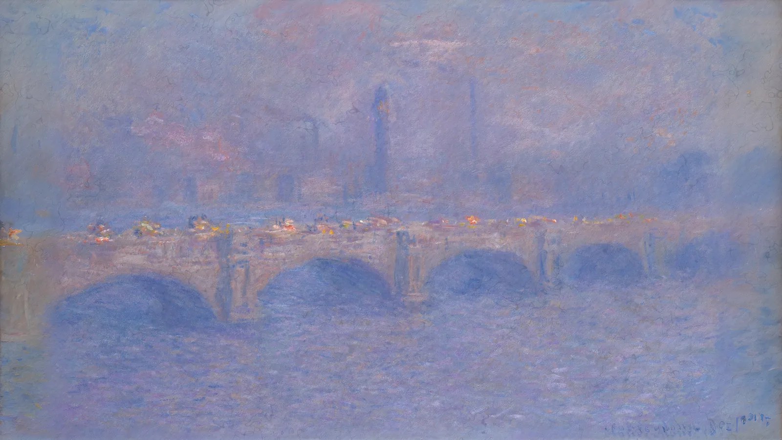 Waterloo Bridge, Sonnenlichteffekt von Claude Monet, erweitert auf 16:9