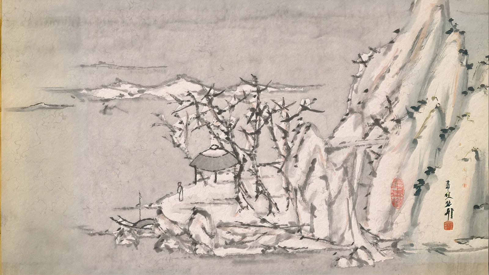 Paesaggio e figura, da un album di paesaggi e calligrafia per Liu Songfu di Xugu, esteso in 16:9