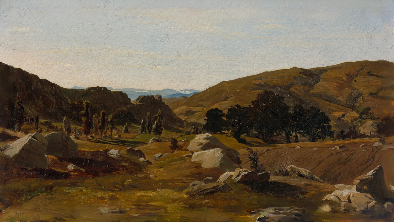 Landscape near Chiusi, Tuscany by Alexandre Desgoffe, extended to 16:9