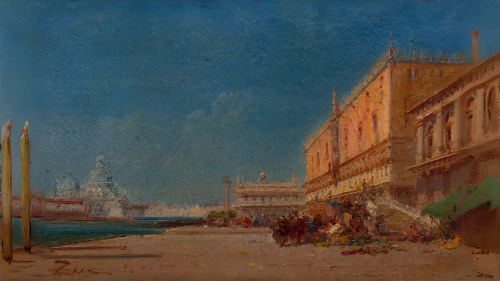 Venise depuis la Riva regardant vers la Piazzale San Marco par Félix Ziem, étendu au 16:9