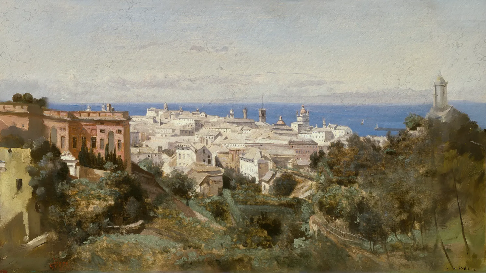 View of Genoa by Jean Baptiste Camille Corot, extended to 16:9