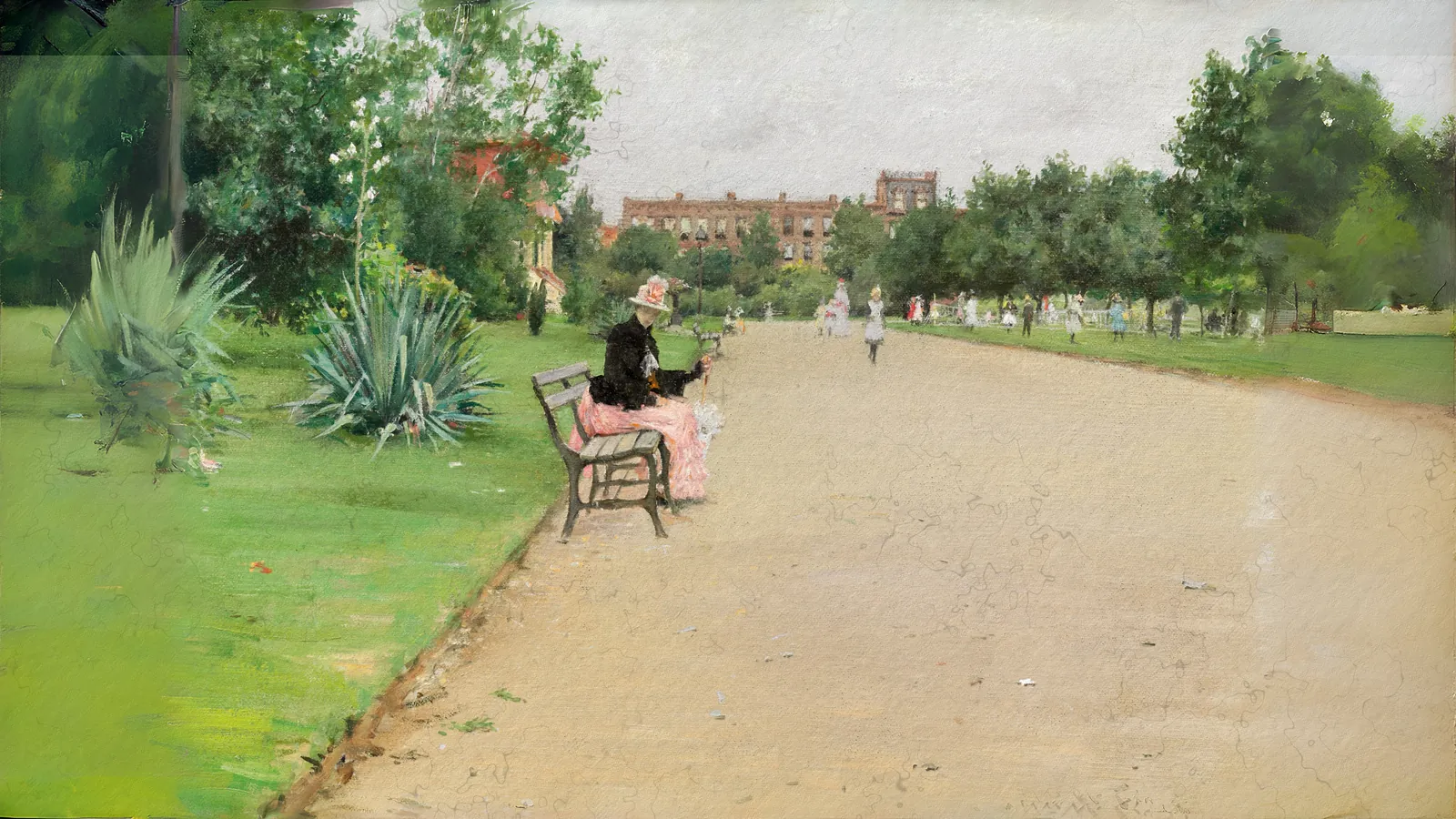 A City Park by William Merritt Chase, extended to 16:9