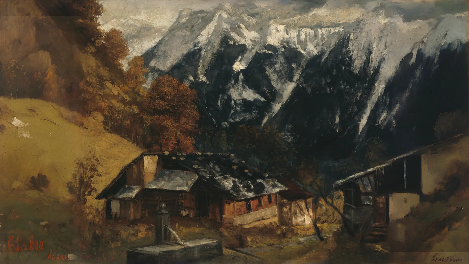 An Alpine Scene by Gustave Courbet, extended to 16:9