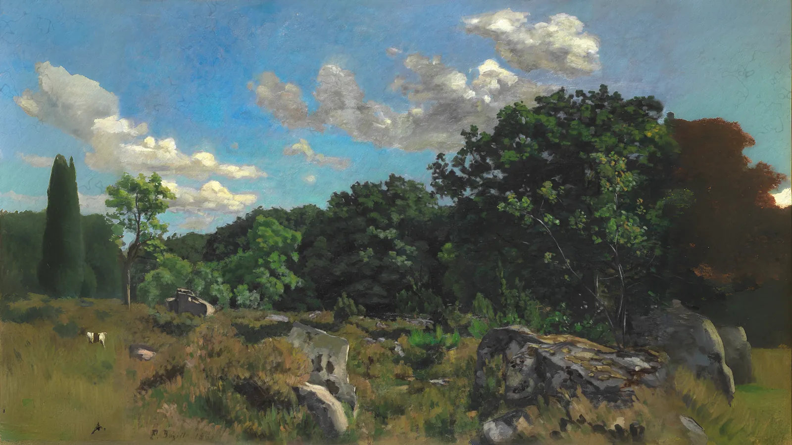 Landscape at Chailly by Frédéric Bazille, extended to 16:9