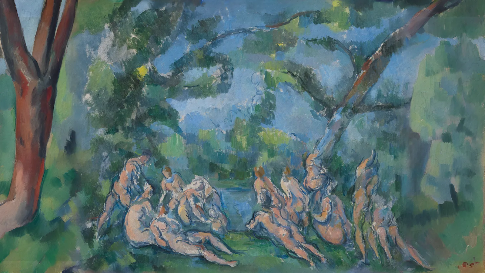 Die Badenden von Paul Cézanne, erweitert auf 16:9