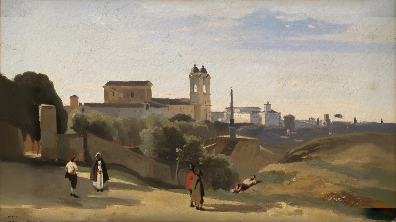 Monte Pincio, Roma por Jean Baptiste Camille Corot, extendido a 16:9