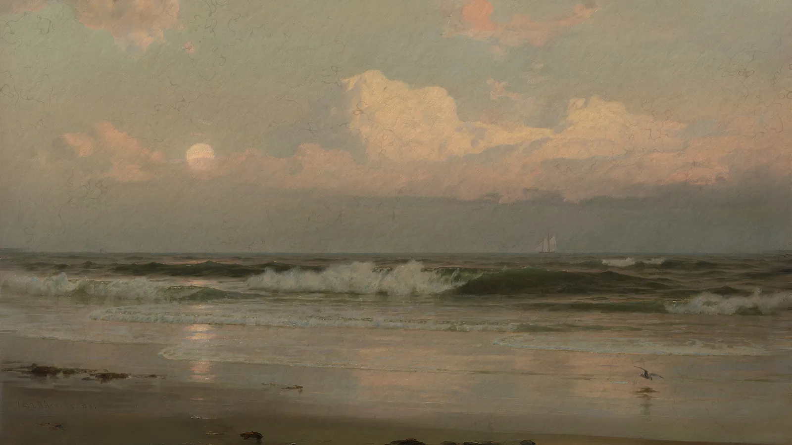 The August Moon by William Trost Richards, extended to 16:9