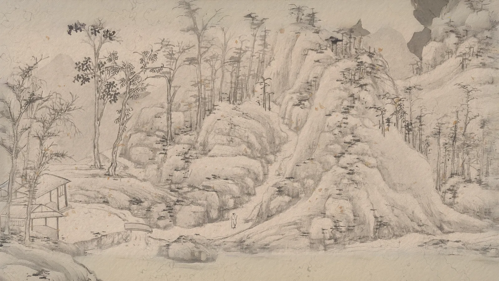 Montagne d'autunno 秋山圖 di Wen Zhengming, esteso a 16:9