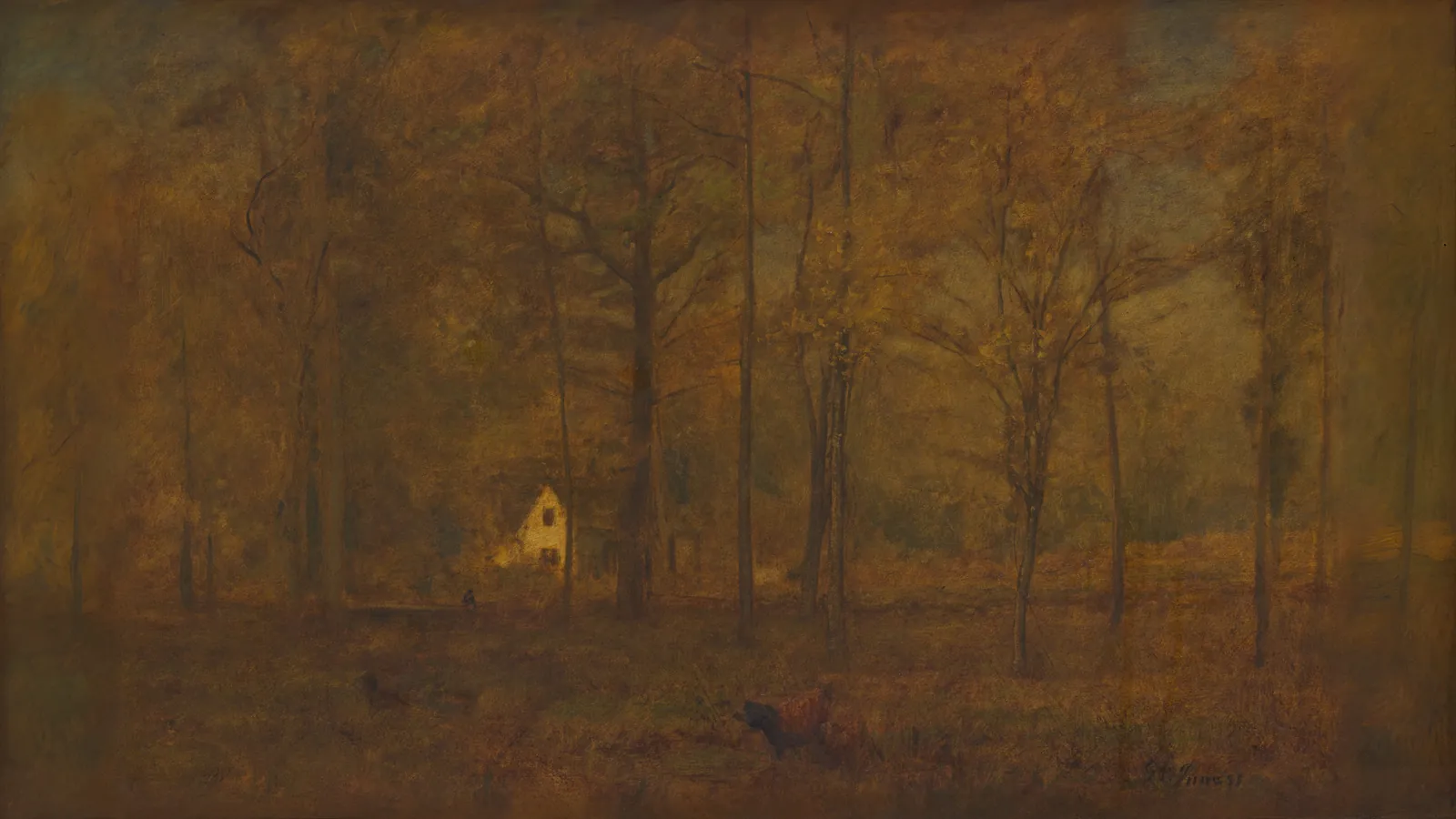 Herbstwald von George Inness, erweitert auf 16:9