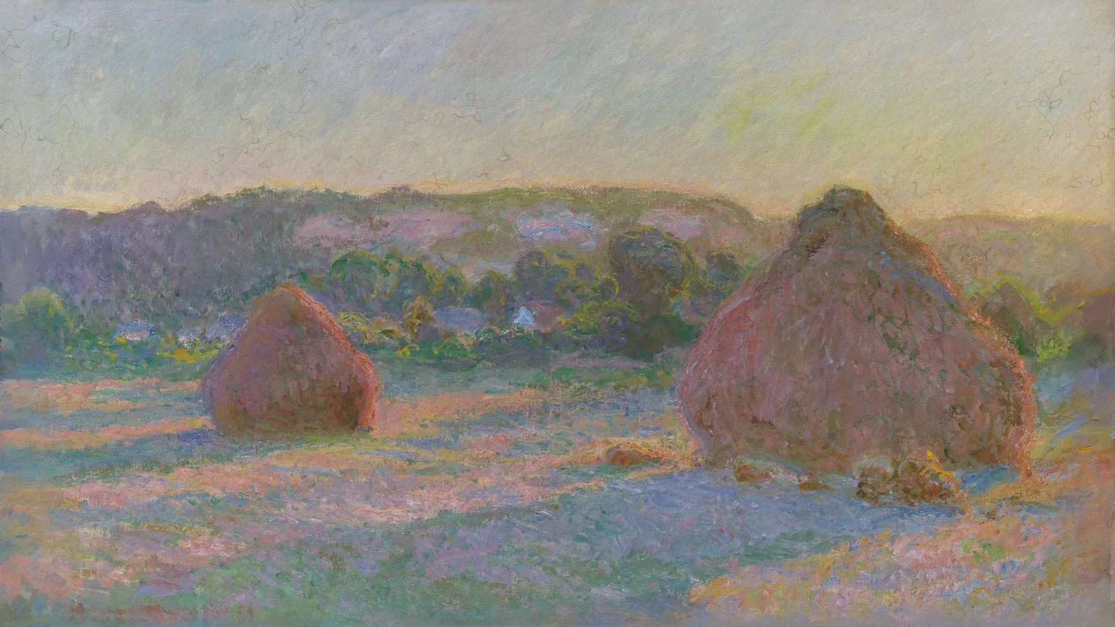 Stacks of Wheat (End of Summer) by Claude Monet, extended to 16:9