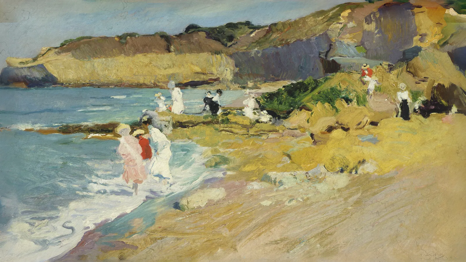 Rocks at the Lighthouse, Biarritz by Joaquín Sorolla, extended to 16:9