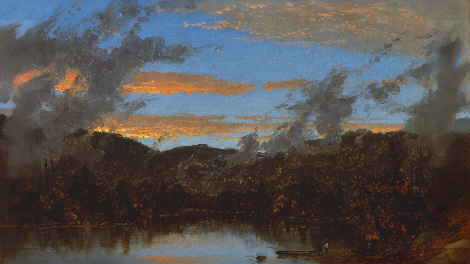 Nebbia che sale al tramonto sui monti Catskills di Sanford Robinson Gifford, esteso a 16:9