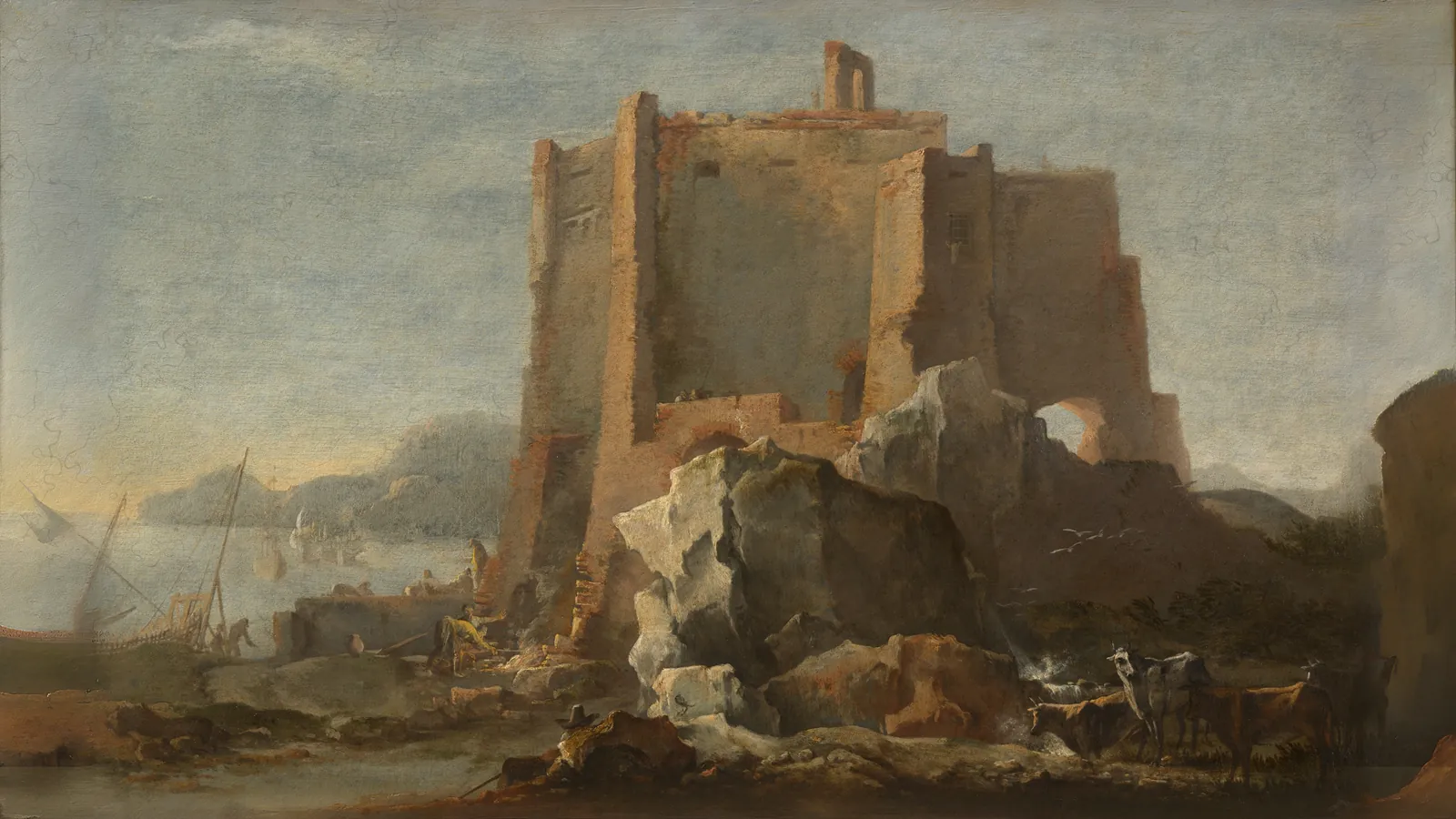 Landscape with Rock and Fortress by Domenico Gargiuli (Micco Spadaro), extended to 16:9