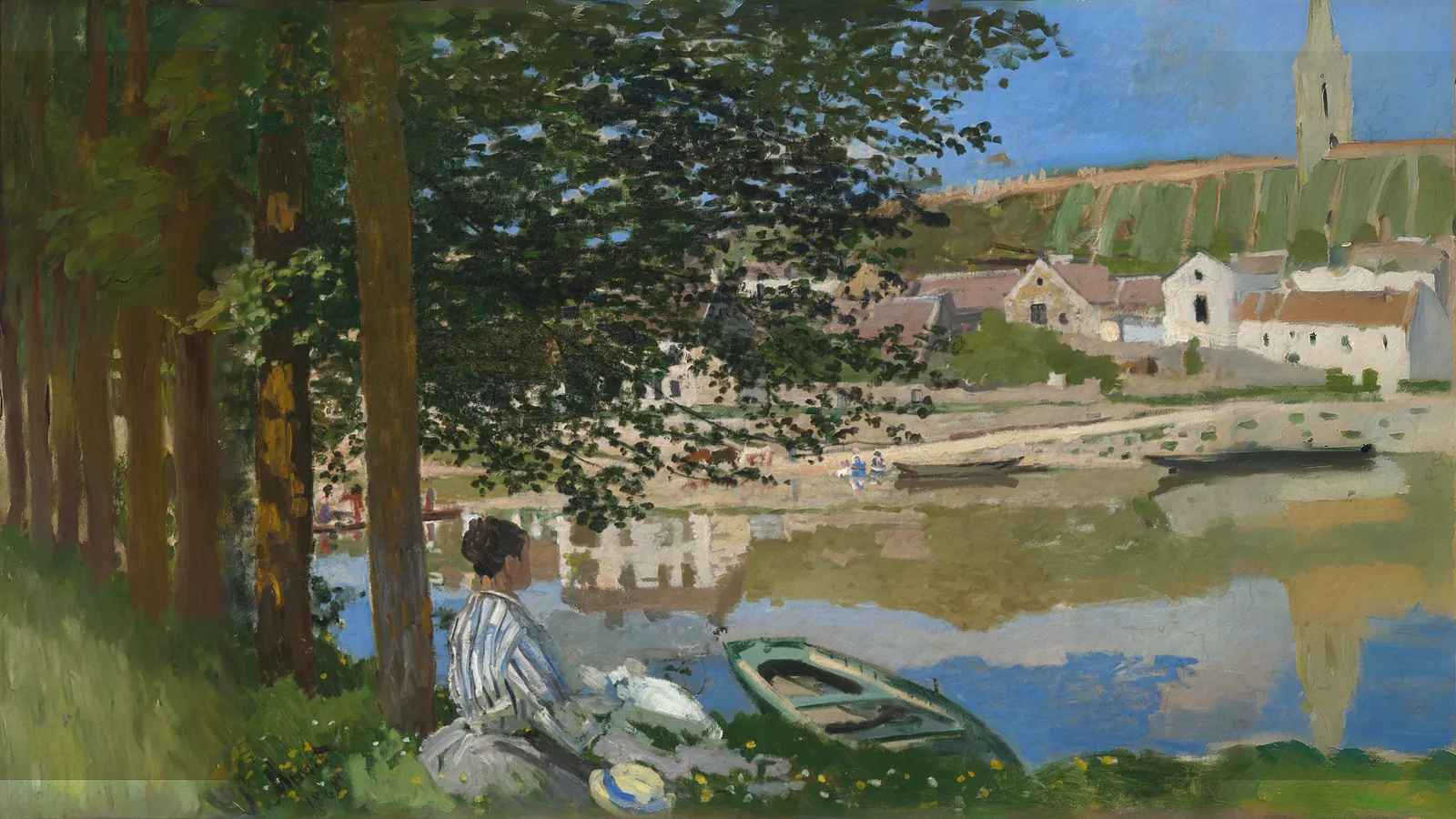Am Ufer der Seine, Bennecourt von Claude Monet, erweitert auf 16:9