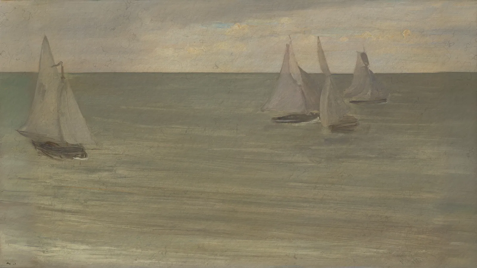 Trouville (Gris y verde, el mar de plata) por James McNeill Whistler, adaptado a 16:9