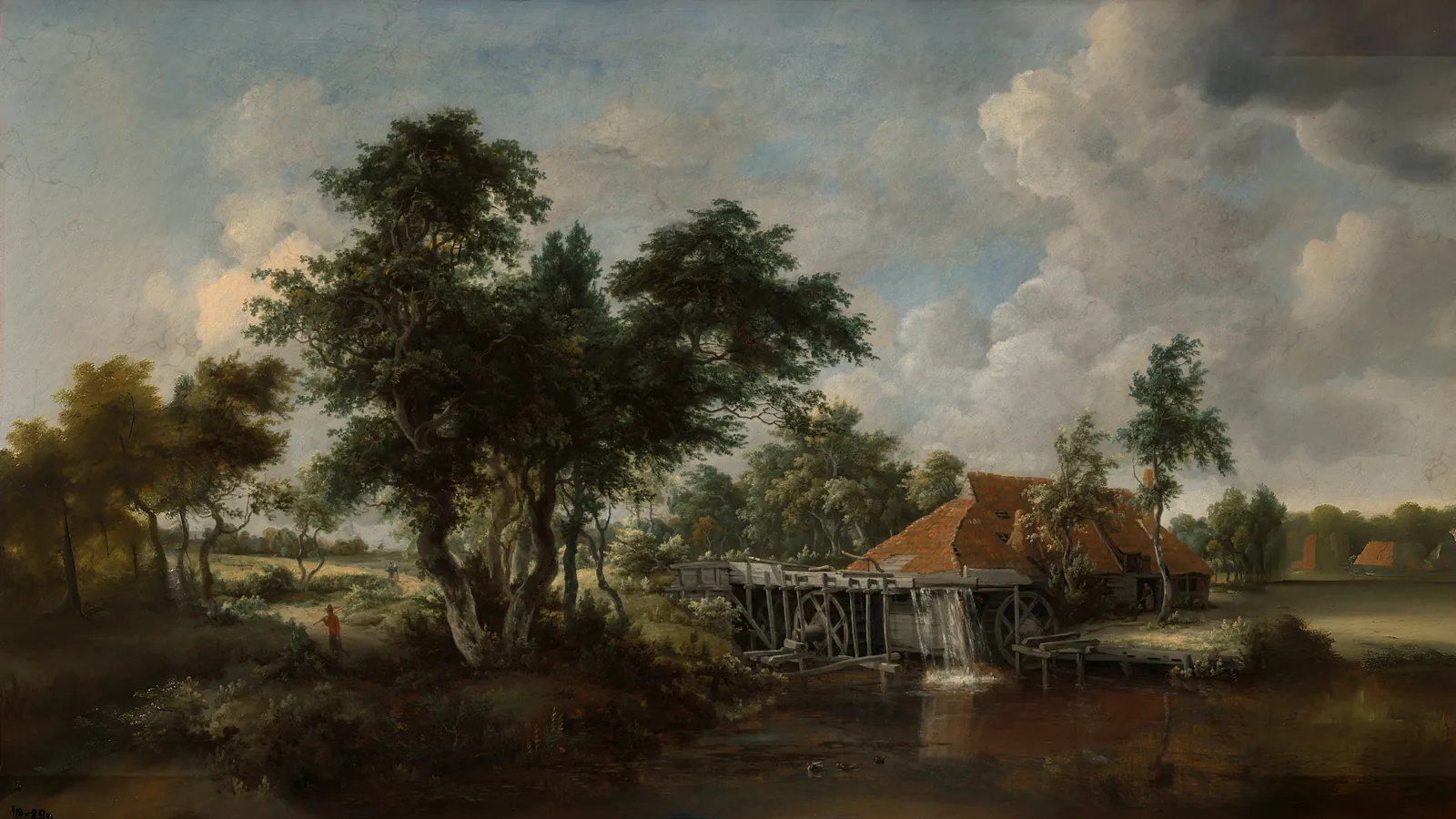 The Watermill with the Great Red Roof by Meindert Hobbema, extended to 16:9