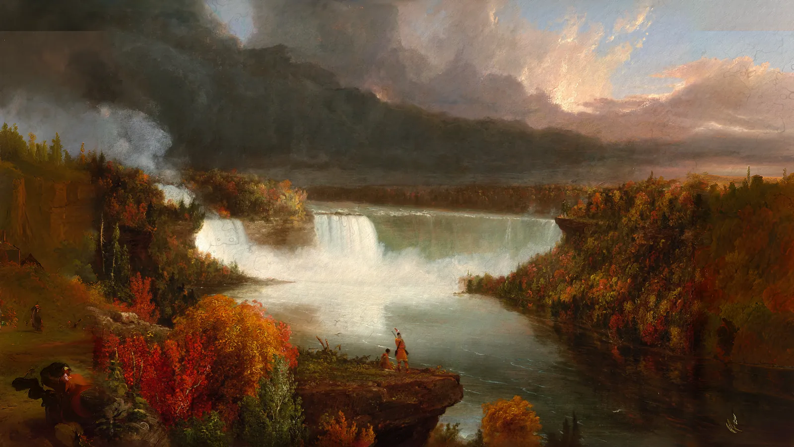 Distant View of Niagara Falls by Thomas Cole, extended to 16:9
