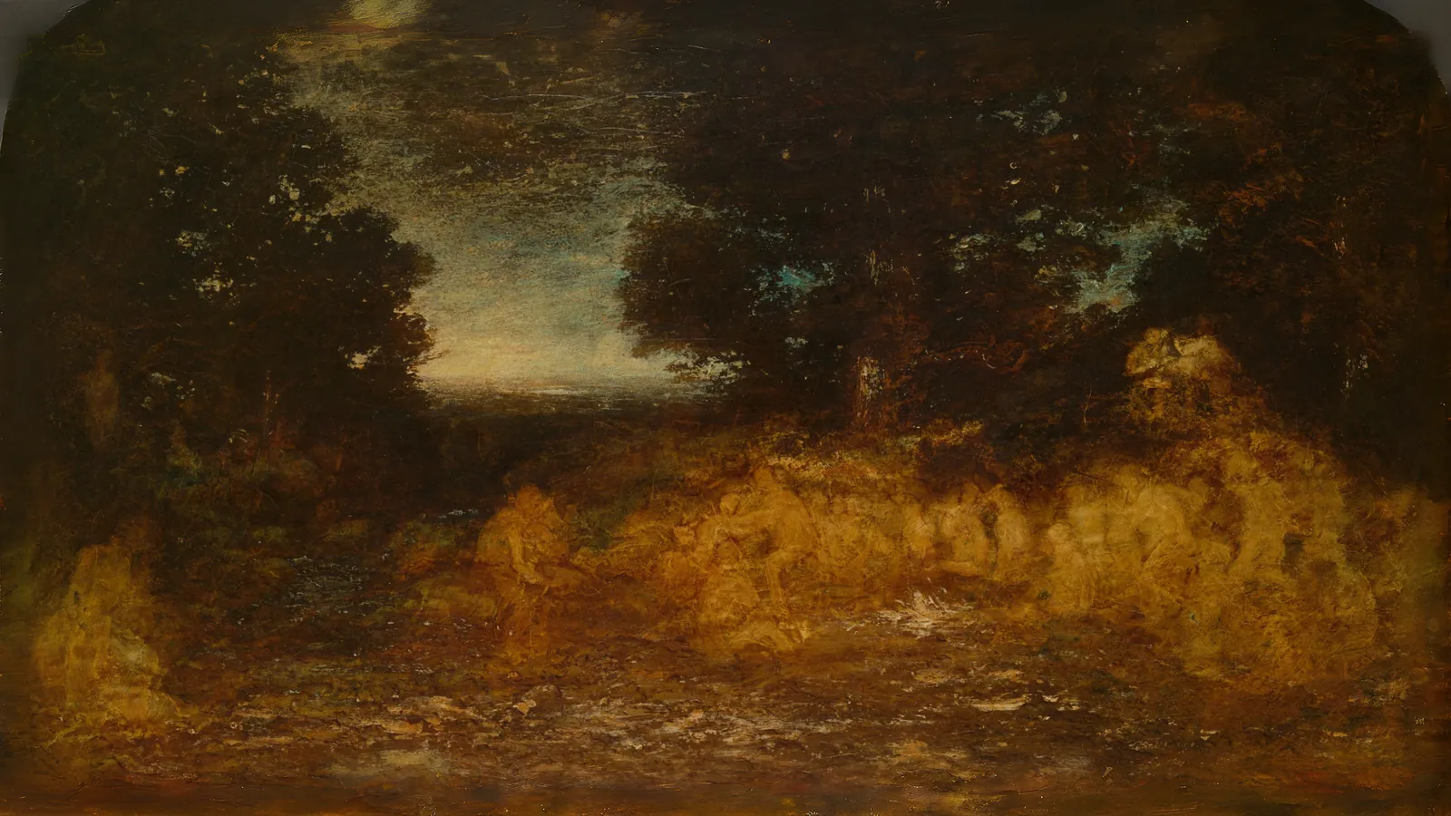 Danza fantasmal (La visión de la vida) por Ralph Albert Blakelock, extendida a 16:9