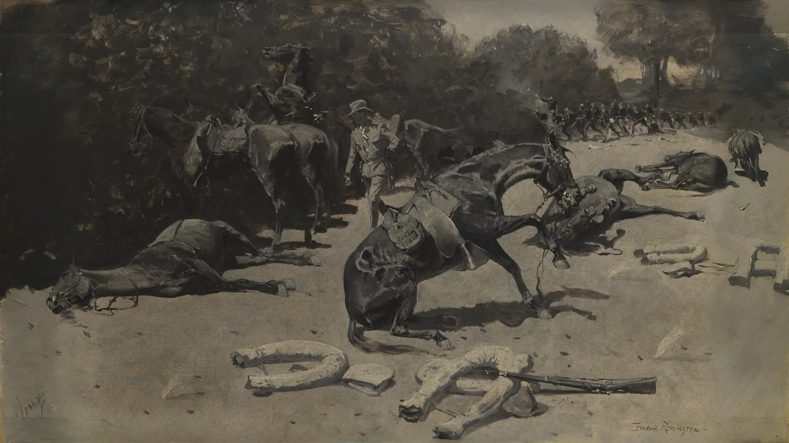 How the Horses Died for Their Country at Santiago by Frederic Remington, extended to 16:9