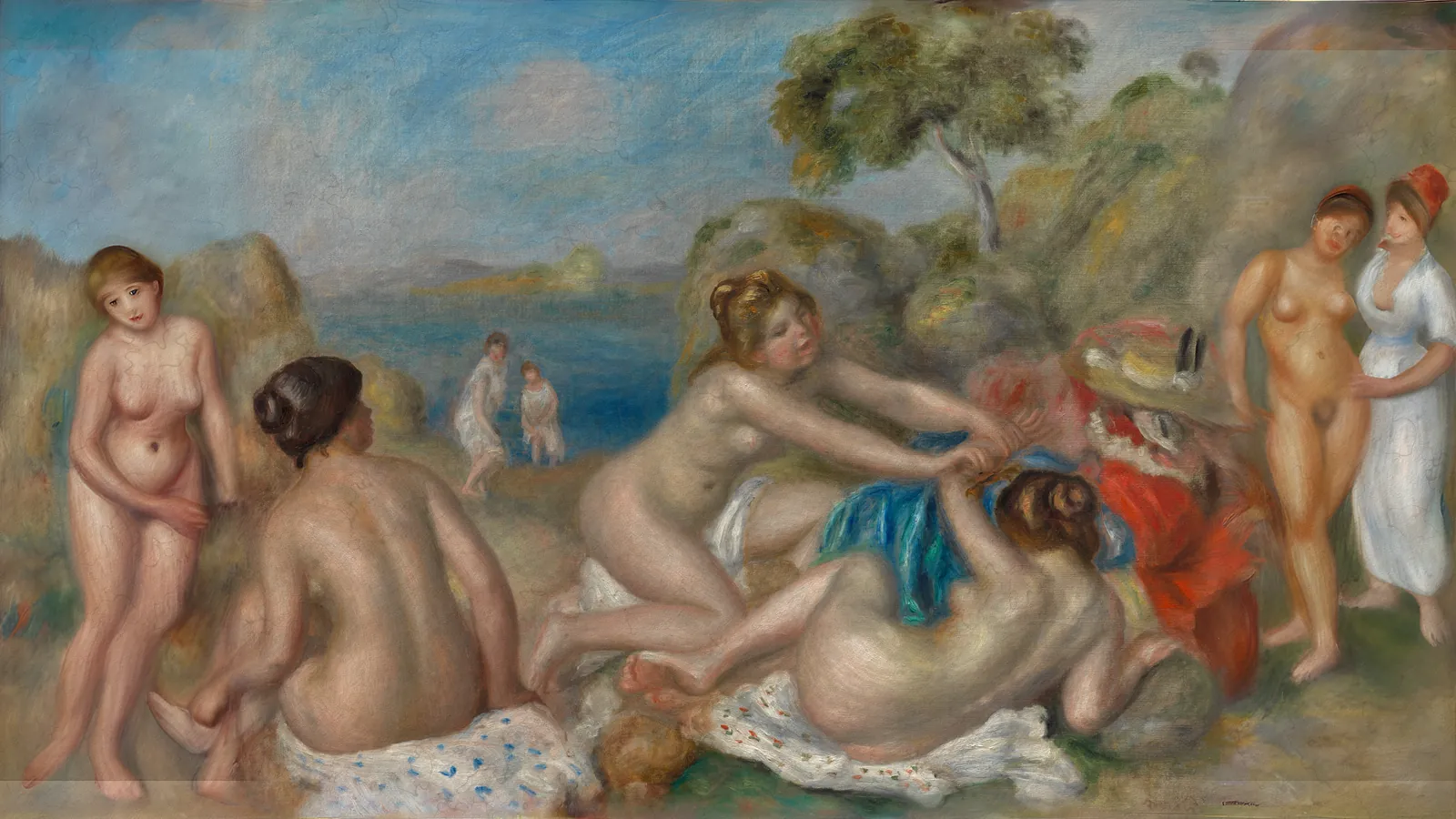 Baigneuses jouant avec un crabe par Pierre-Auguste Renoir, étendu au format 16:9