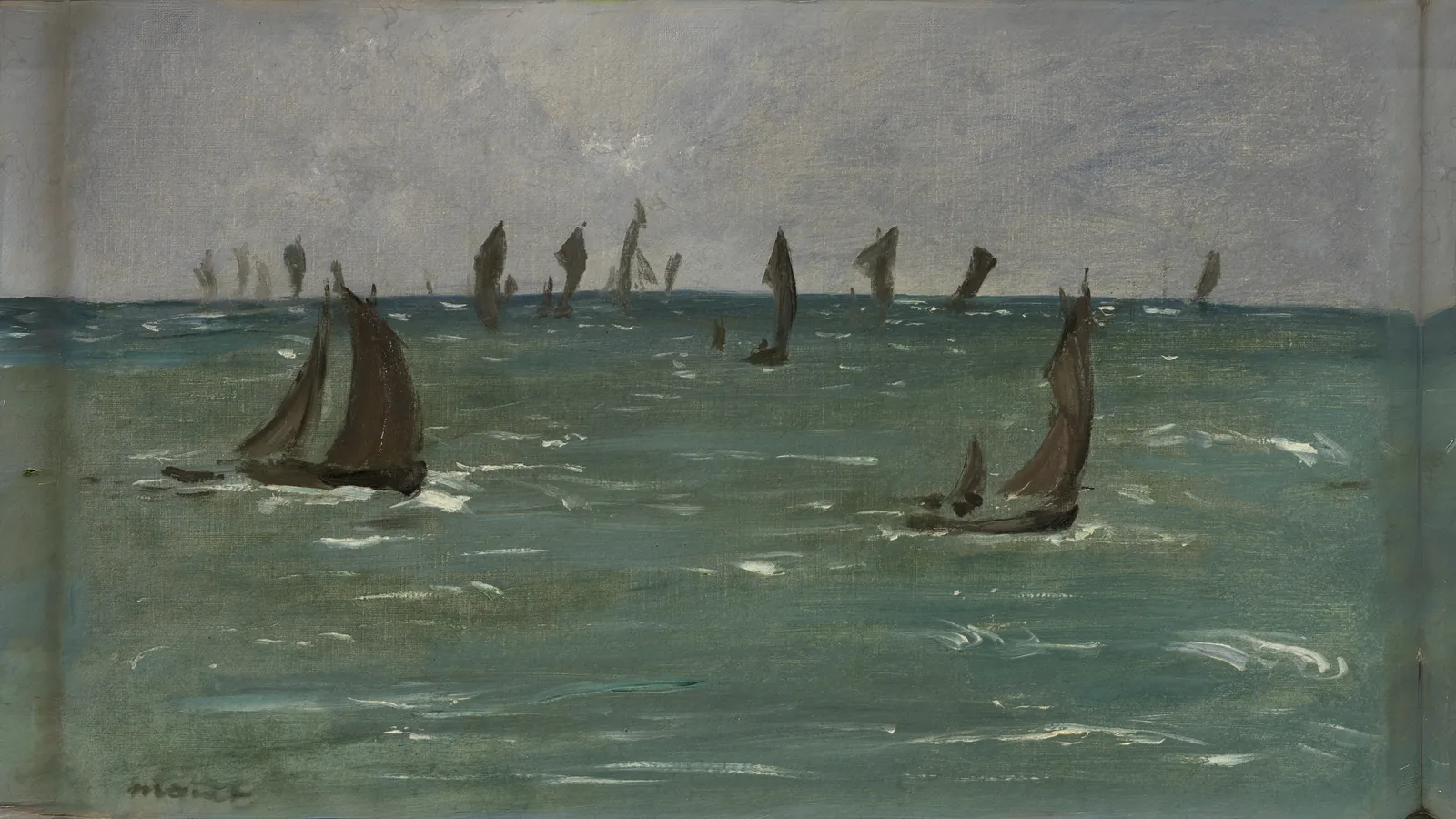 Boats at Berck-sur-Mer by Édouard Manet, extended to 16:9