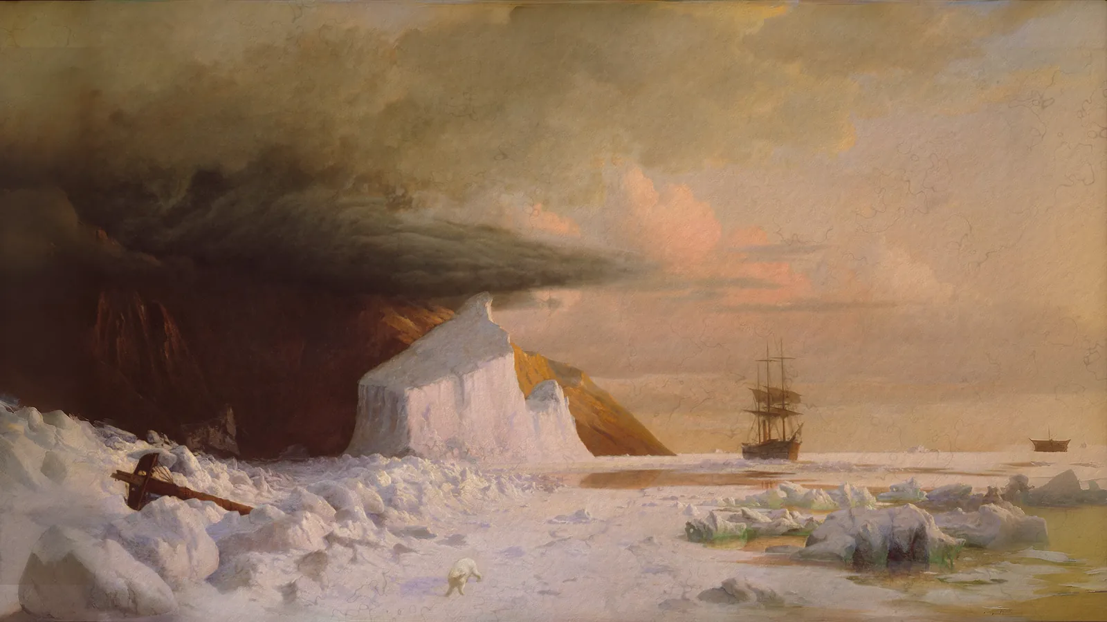 Un été arctique : Forage à travers la banquise dans la baie de Melville par William Bradford, étendu au format 16:9