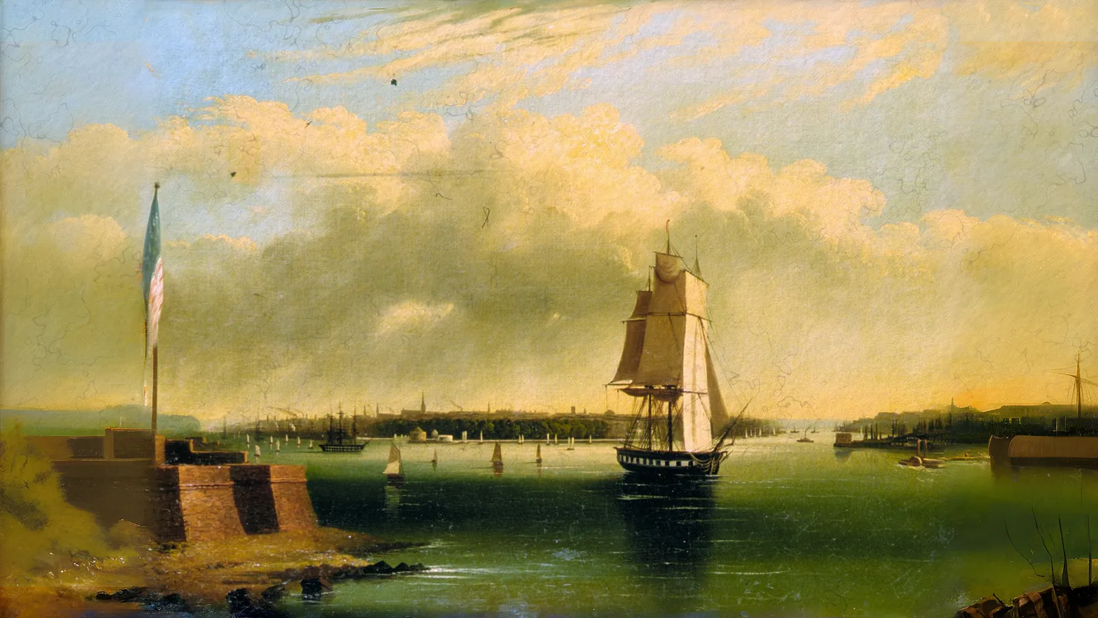 Bay and Harbor of New York from Bedlow's Island by Edmund C. Coates, extended to 16:9