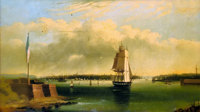 Bucht und Hafen von New York von Bedlow's Island aus von Edmund C. Coates